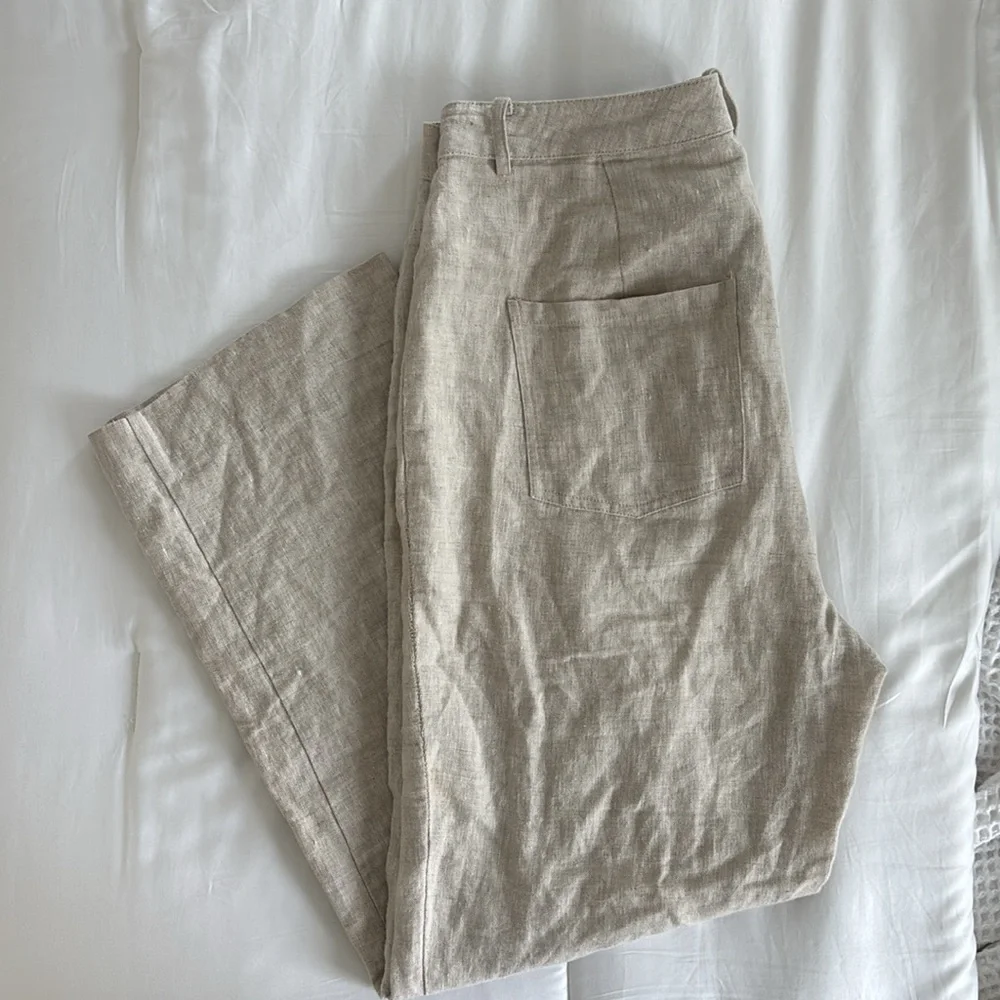 Reformation Freddie straight leg linen trouser pants in oatmeal size 8
